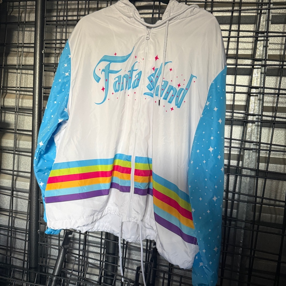 disney Windbreaker jacket 2x white hooded jacket rainbow fantasyland A7